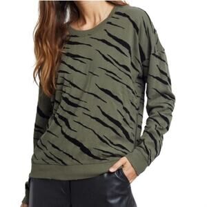 Rails | Marlo Olive Flocked Tiger Sweatshirt Top Side Zipper Green Black XXL